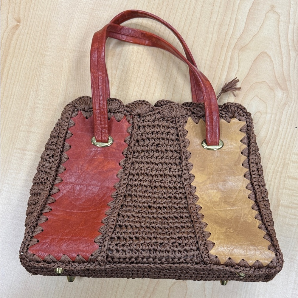 Artisan Brown and Tan Leather Woven Tote